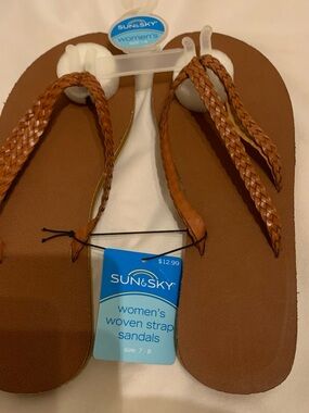 Sun & Sky Women's Brown Woven Strap Flip Flop Sandals